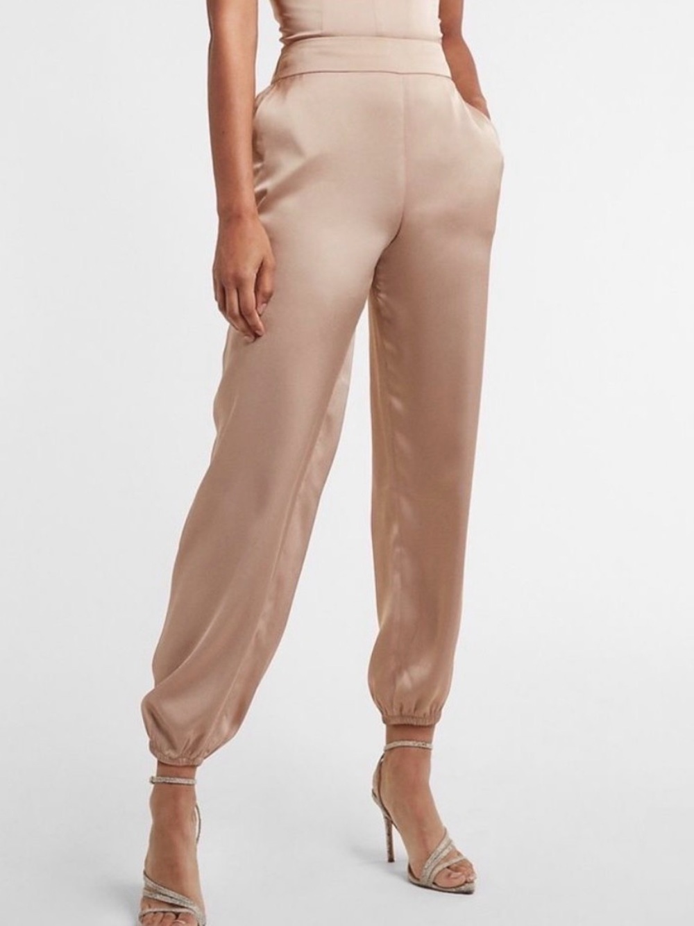 Express Women's Satin Jogger Pants in Blush